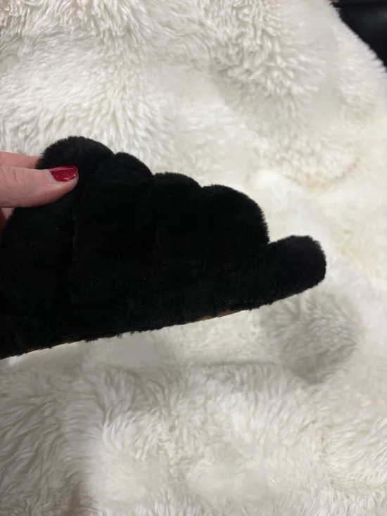 UGG Black Plush Slide Sandals with Branded Elastic Heel - Picture 3 of 8